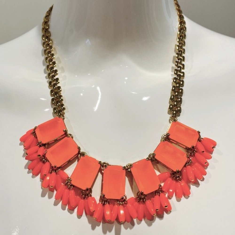 JCREW neon orange and coral gold chain necklace